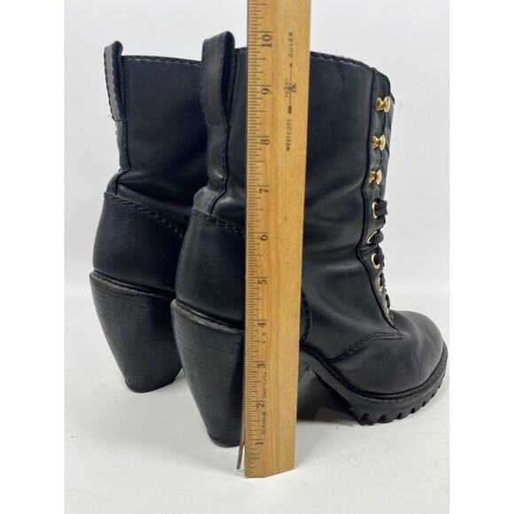 MARC JACOBS Boots Womens 41 Leather Fur Lined Ankle Bootie Lace Up Black Italy - Picture 11 of 13